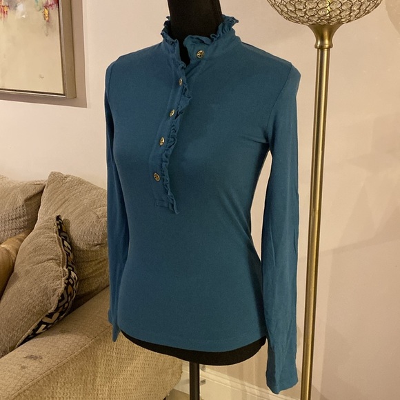 Tory Burch Women's Teal Ruffle Button-Up Top size XS - Picture 4 of 6